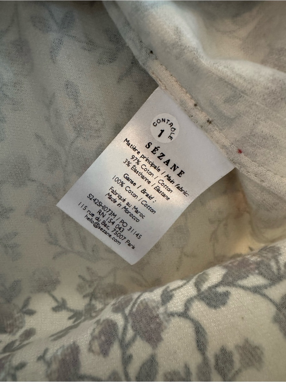 Sezane Corduroy Floral Shirt EUC Size 36/4/S - Picture 9 of 9